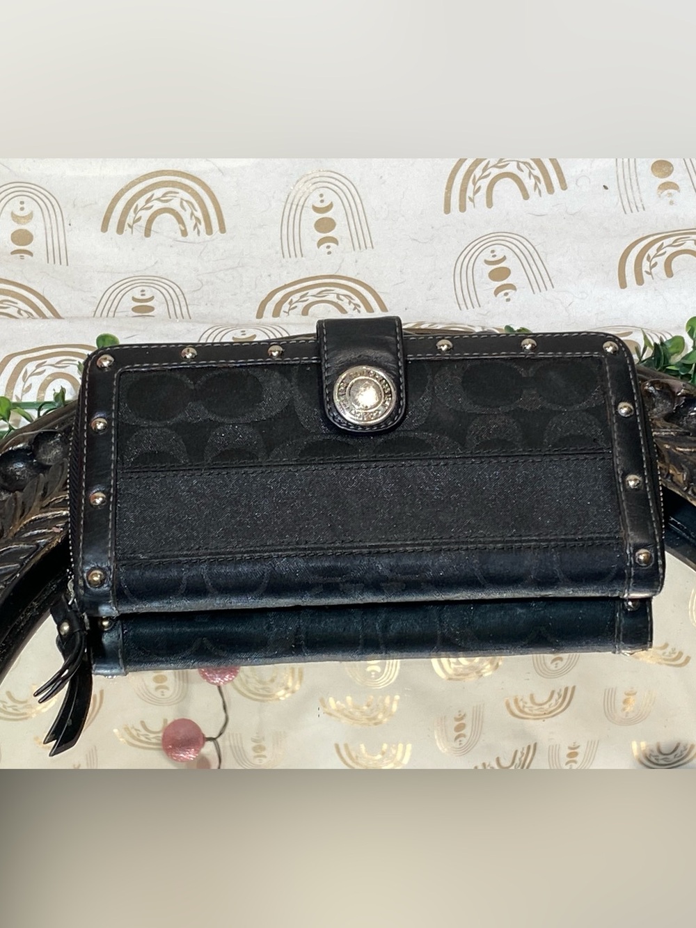 Coach Black Signature Studded Wallet